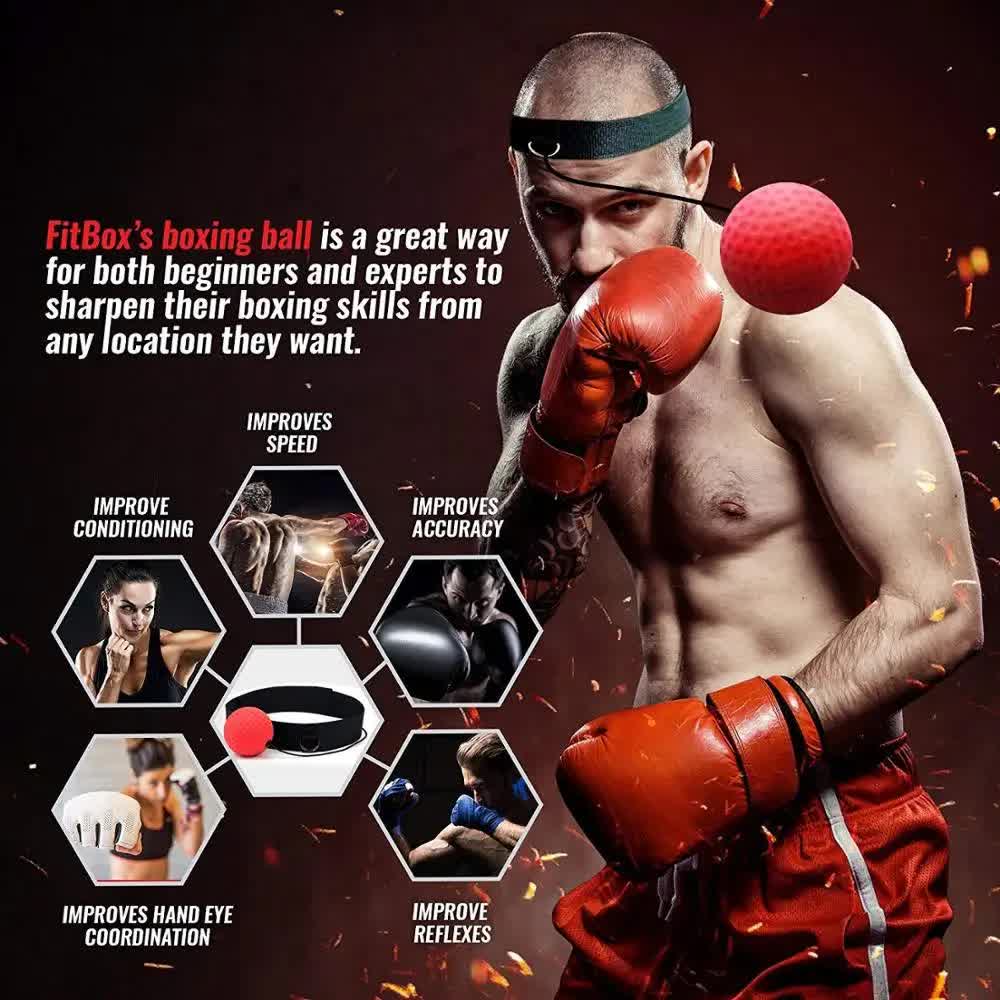 Boxing Reflex Ball Set(Elastic Headband + 2 Heavy RedBalls + 2 Light BlackBalls)