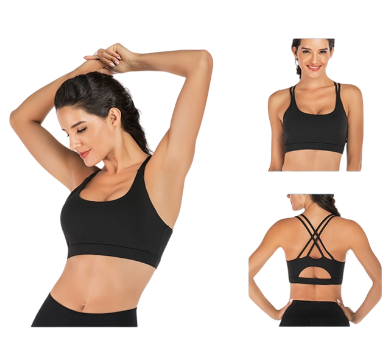 S Size Black Elegant Sexy Criss-Cross Back Sports Bra for Women - High Support & Anti-Shock, Wire-Free Yoga Crop Top with X-Shape Fine Strap
