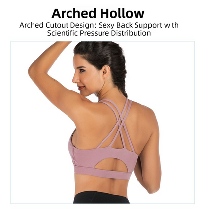 L Size White Elegant Sexy Criss-Cross Back Sports Bra for Women - High Support & Anti-Shock, Wire-Free Yoga Crop Top with X-Shape Fine Strap