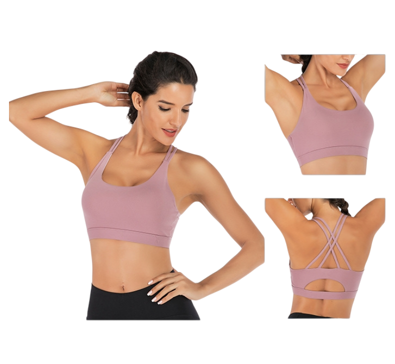 L Size Purple Elegant Sexy Criss-Cross Back Sports Bra for Women - High Support & Anti-Shock, Wire-Free Yoga Crop Top with X-Shape Fine Strap