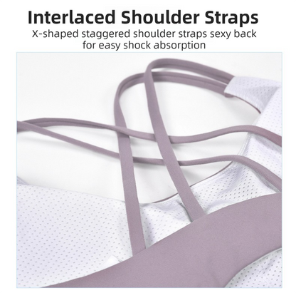 XXL Size White Elegant Sexy Criss-Cross Back Sports Bra for Women - High Support & Anti-Shock, Wire-Free Yoga Crop Top with X-Shape Fine Strap