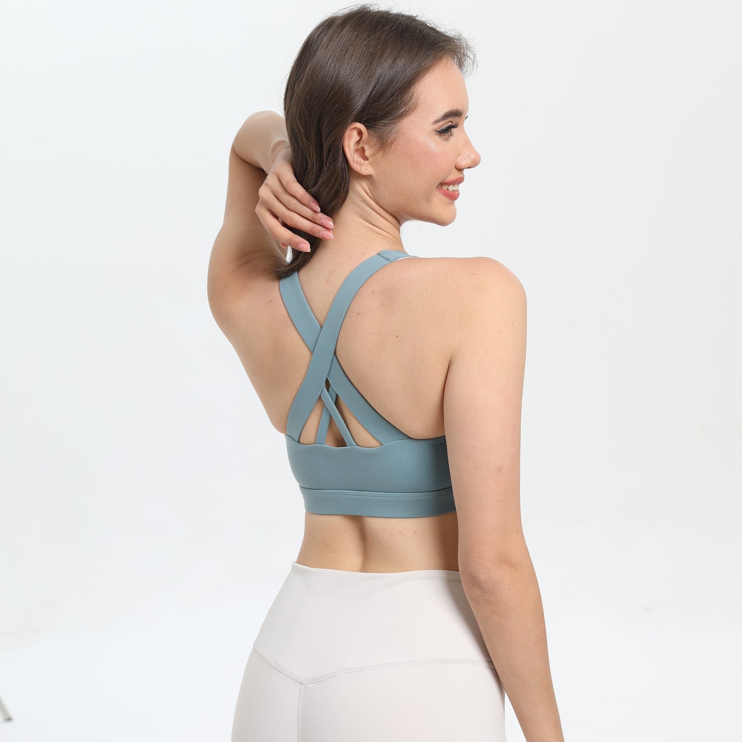 2-Pack Blue High-Support Shockproof Sports Bra(L Size) - Women's Backless Yoga Running Vest with Naked-Feel Comfort (Padded & Wire-Free)