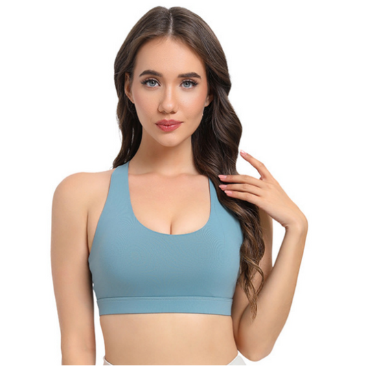 2-Pack Blue High-Support Shockproof Sports Bra(XXL Size) - Women's Backless Yoga Running Vest with Naked-Feel Comfort (Padded & Wire-Free)