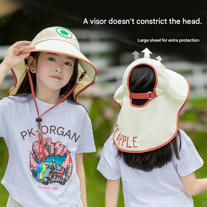 Red Kids UV Protection Sun Hat - Breathable Wide Brim Bucket Hat with Neck Flap for Summer Beach & Outdoor Play