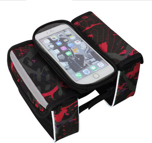 Red Bicycle Top Tube Frame Bag with Detachable Touch Screen Phone Holder