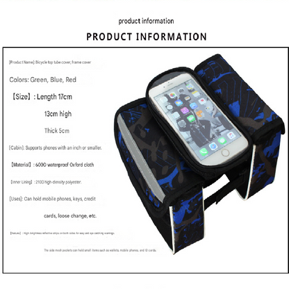 Red Bicycle Top Tube Frame Bag with Detachable Touch Screen Phone Holder