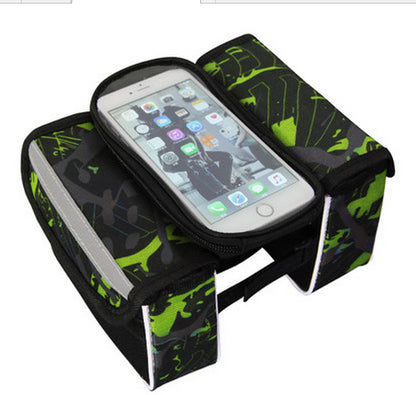 Green Bicycle Top Tube Frame Bag with Detachable Touch Screen Phone Holder