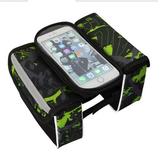 Green Bicycle Top Tube Frame Bag with Detachable Touch Screen Phone Holder