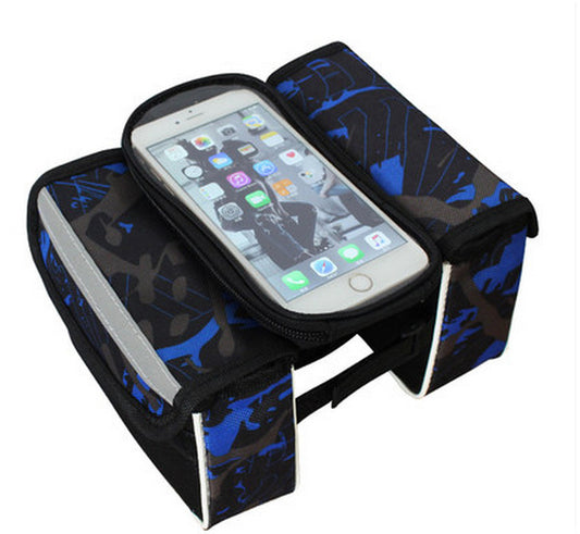 Blue Bicycle Top Tube Frame Bag with Detachable Touch Screen Phone Holder