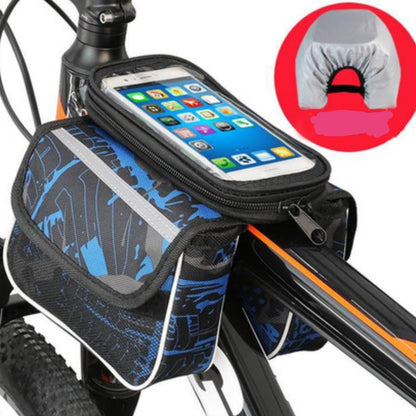 Blue Bicycle Top Tube Frame Bag with Detachable Touch Screen Phone Holder