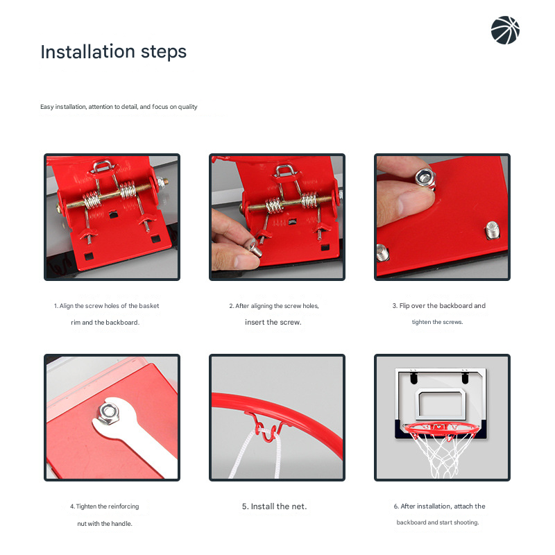 Indoor mini basketball hoop with one 14cm ball Folds flat