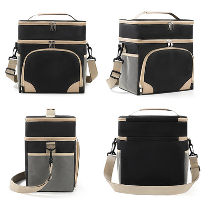 Black Dual Layer Insulated Lunch Bag 12L Large Capacity Cooler Tote