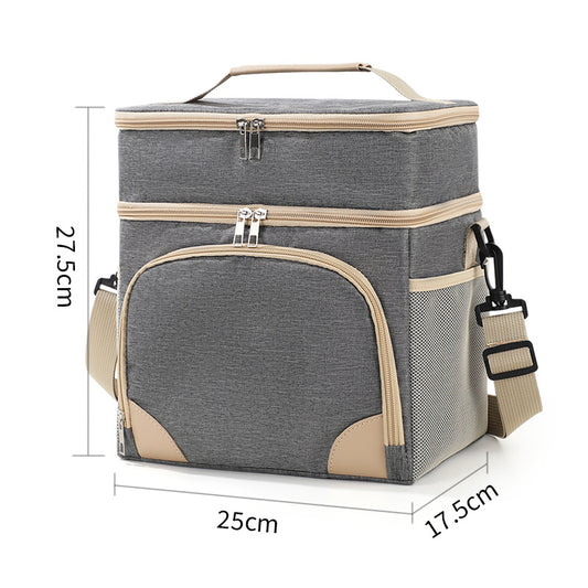 Grey Dual Layer Insulated Lunch Bag 12L Large Capacity Cooler Tote
