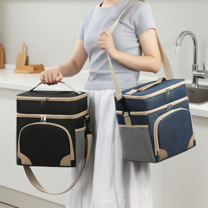 Grey Dual Layer Insulated Lunch Bag 12L Large Capacity Cooler Tote