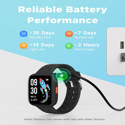 Black Kids Smart Watch Fitness Tracker for Boys and Girls