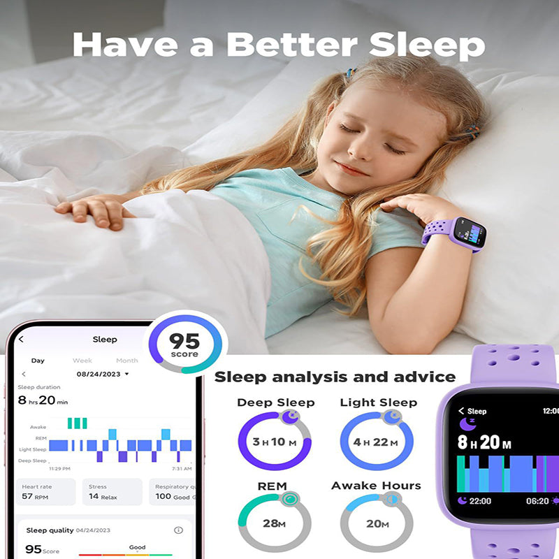 Black Kids Smart Watch Fitness Tracker for Boys and Girls