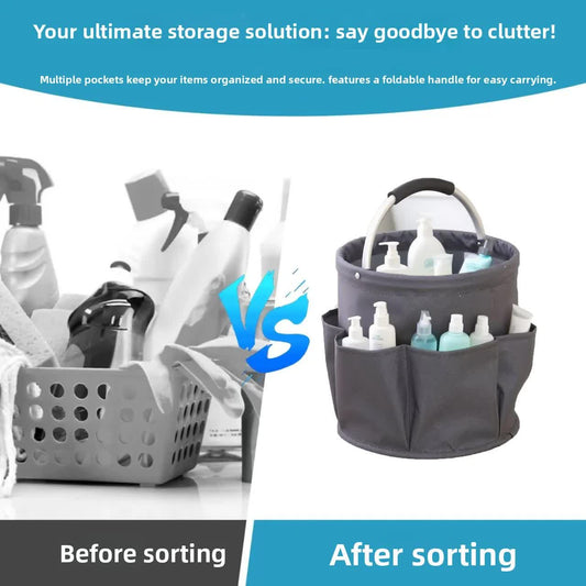 Red Multi-Function Collapsible Storage Basket with Drawstring Closure Portable Cleaning Caddy and Picnic Organiser Bag with Multiple Pockets