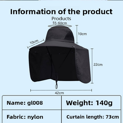 Light grey UPF 50+ Sun Protection Fishing Hat Wide Brim Neck Flap Quick Dry Bucket Hat for Outdoor Hiking and Gardening