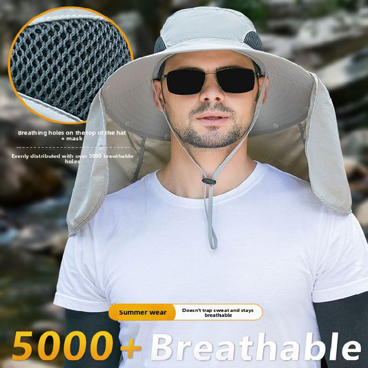 Black UPF 50+ Sun Protection Fishing Hat Wide Brim Neck Flap Quick Dry Bucket Hat for Outdoor Hiking and Gardening
