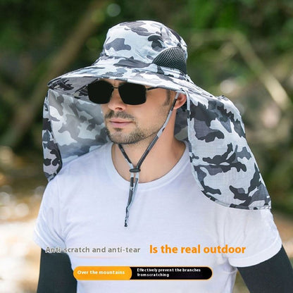 Black UPF 50+ Sun Protection Fishing Hat Wide Brim Neck Flap Quick Dry Bucket Hat for Outdoor Hiking and Gardening