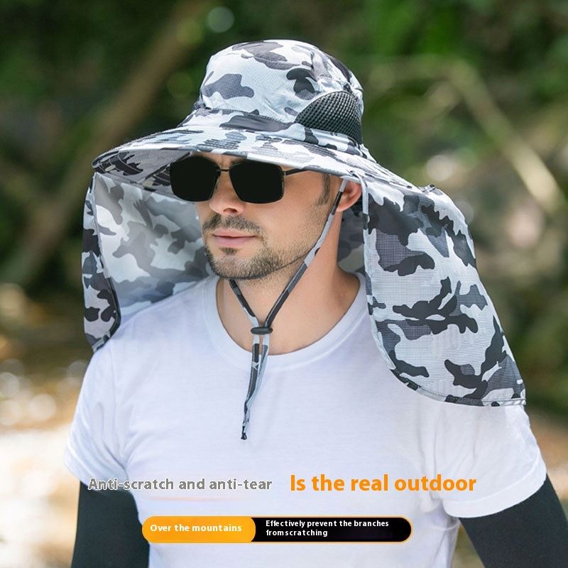 Camouflage army green UPF 50+ Sun Protection Fishing Hat Wide Brim Neck Flap Quick Dry Bucket Hat for Outdoor Hiking and Gardening