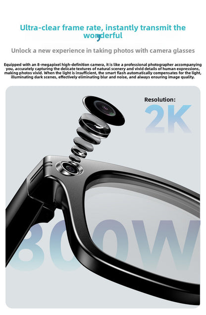 Black Smart AI Camera Sunglasses 8MP HD Video Sunglasses Supports Bluetooth Audio & WiFi Transmission - Hands-free recording with electronic image stabilization Ideal for vlogging, driving, and outdoor adventures