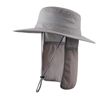 Wide Brim Sun Hat with Neck Flap UPF 50+ Protection Quick Dry Safari Cap Mesh Breathable for Fishing Gardening Hiking Outdoor Dark Grey