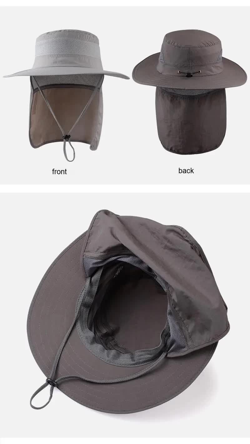 Wide Brim Sun Hat with Neck Flap UPF 50+ Protection Quick Dry Safari Cap Mesh Breathable for Fishing Gardening Hiking Outdoor Dark Grey