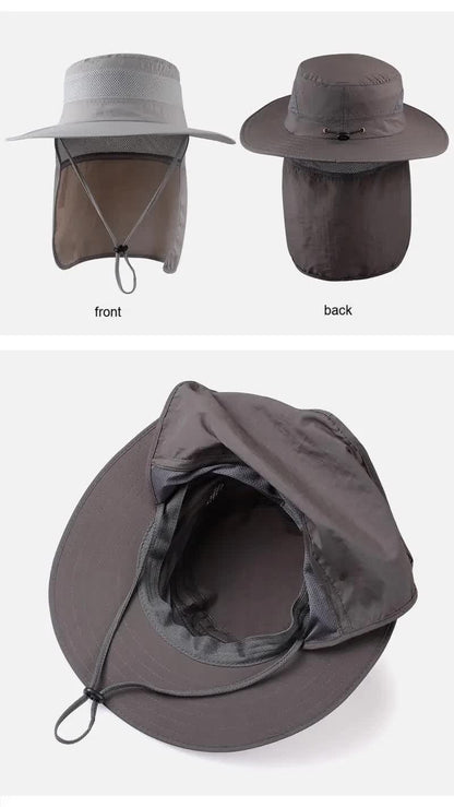 Wide Brim Sun Hat with Neck Flap UPF 50+ Protection Quick Dry Safari Cap Mesh Breathable for Fishing Gardening Hiking Outdoor Dark Grey