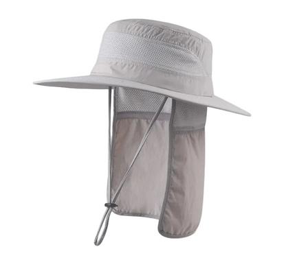 Wide Brim Sun Hat with Neck Flap UPF 50+ Protection Quick Dry Safari Cap Mesh Breathable for Fishing Gardening Hiking Outdoor French Grey
