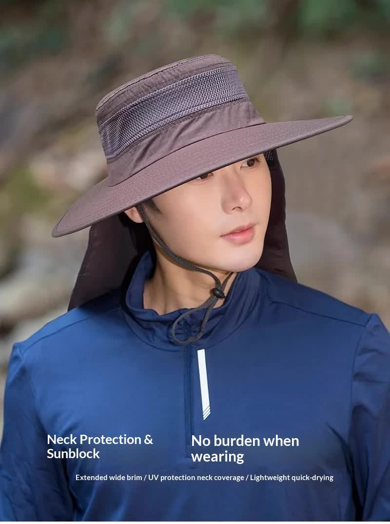 Wide Brim Sun Hat with Neck Flap UPF 50+ Protection Quick Dry Safari Cap Mesh Breathable for Fishing Gardening Hiking Outdoor Navy Blue