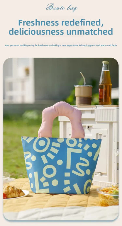 Insulated Lunch Bag Tote Fashion Graffiti Print with Soft Padded Handle Waterproof Thermal Cooler Bento Case for Work School and Picnics Blue with Orange Handle