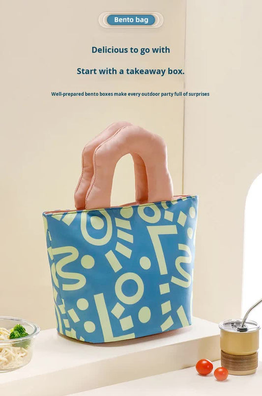 Insulated Lunch Bag Tote Fashion Graffiti Print with Soft Padded Handle Waterproof Thermal Cooler Bento Case for Work School and Picnics Blue with Green Handle