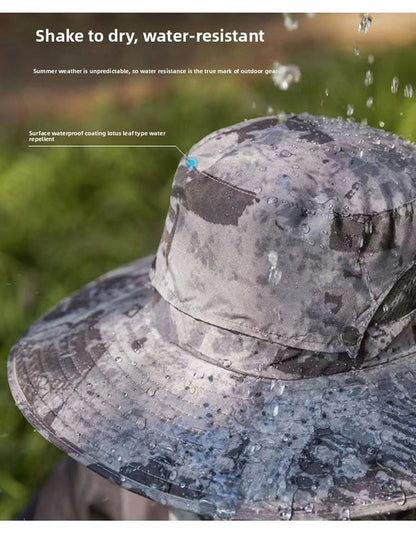 Khaki Dual Solar Fan Hat with Rechargeable Battery - Wide Brim UPF 50+ Sun Protection Bucket Hat for Fishing & Outdoor Work