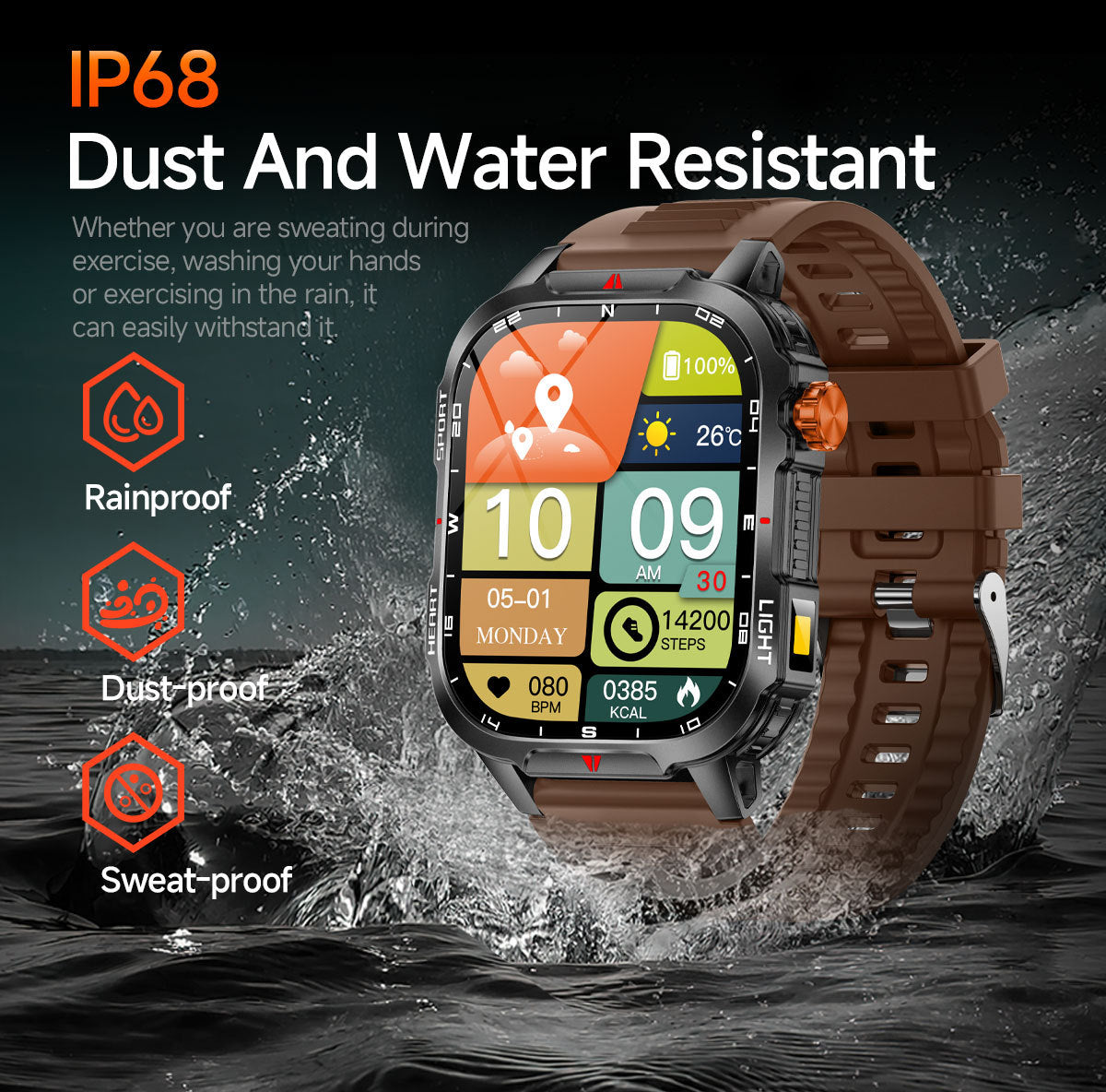 Rugged Outdoor Smart Watch for Men - Black