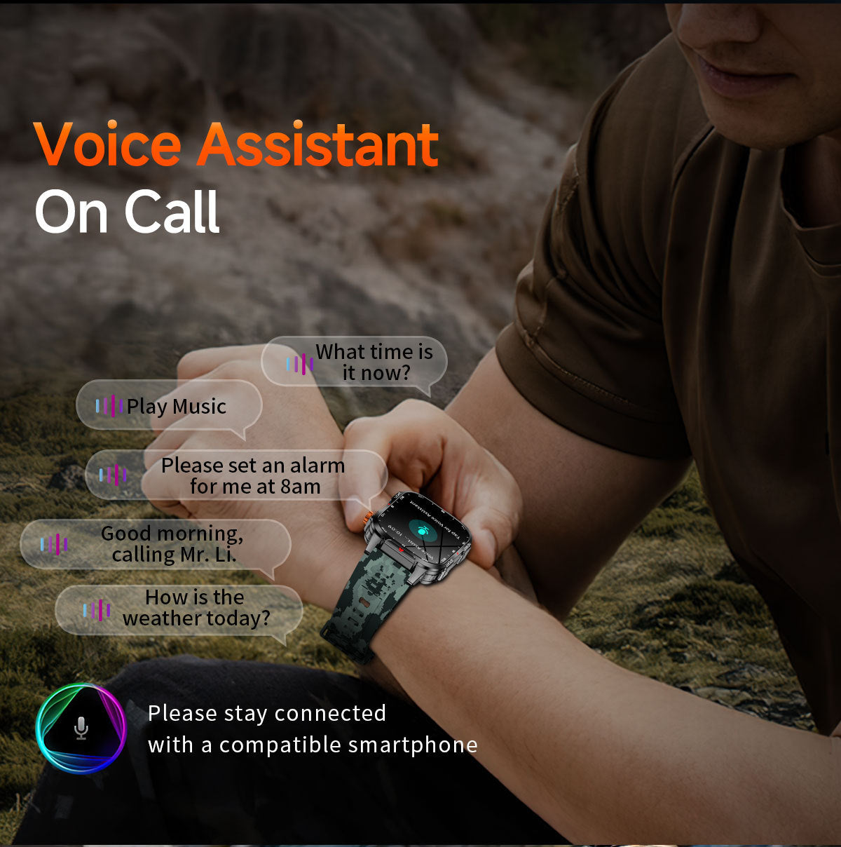 Rugged Outdoor Smart Watch for Men - Black