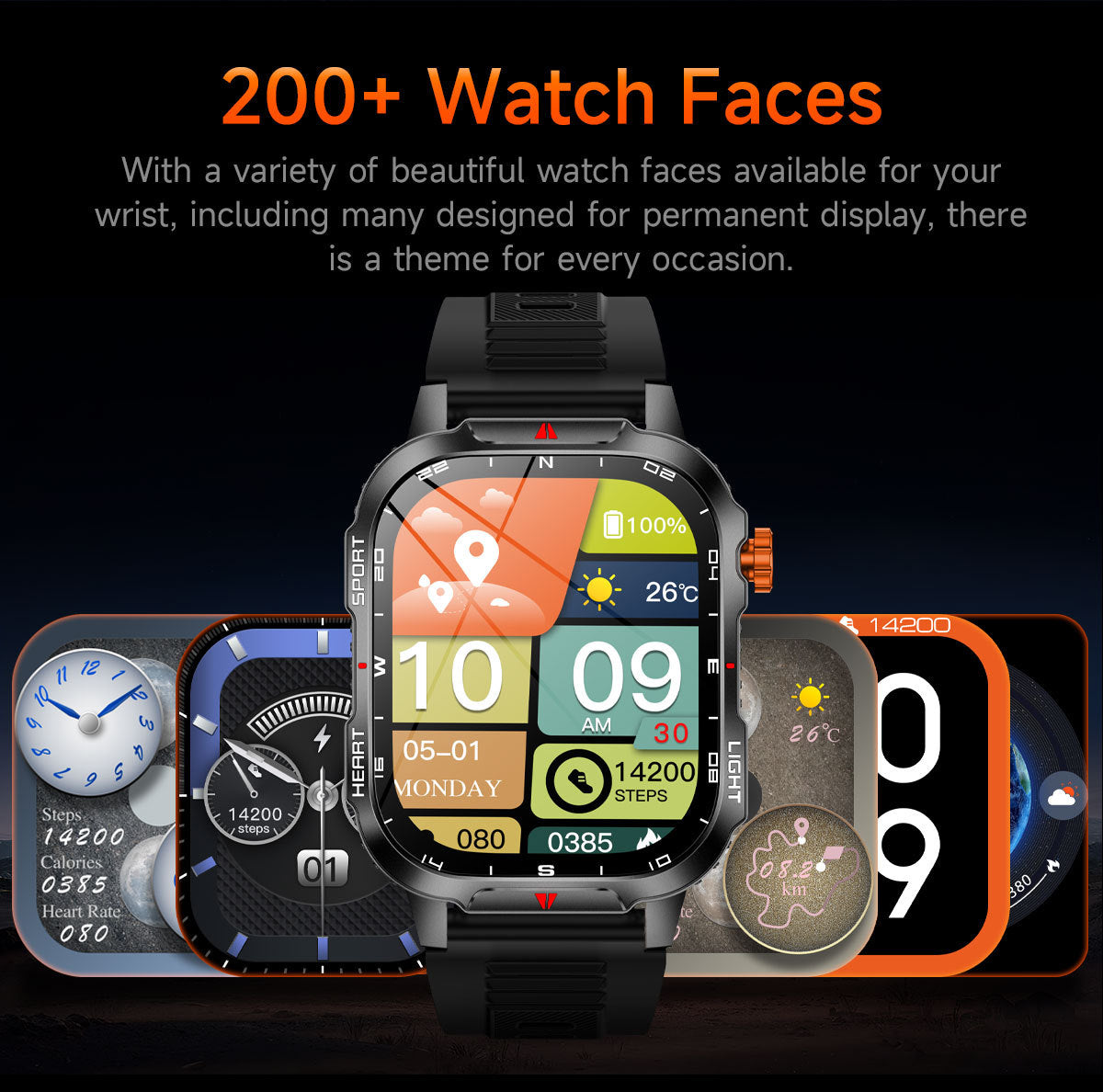 Rugged Outdoor Smart Watch for Men - Black
