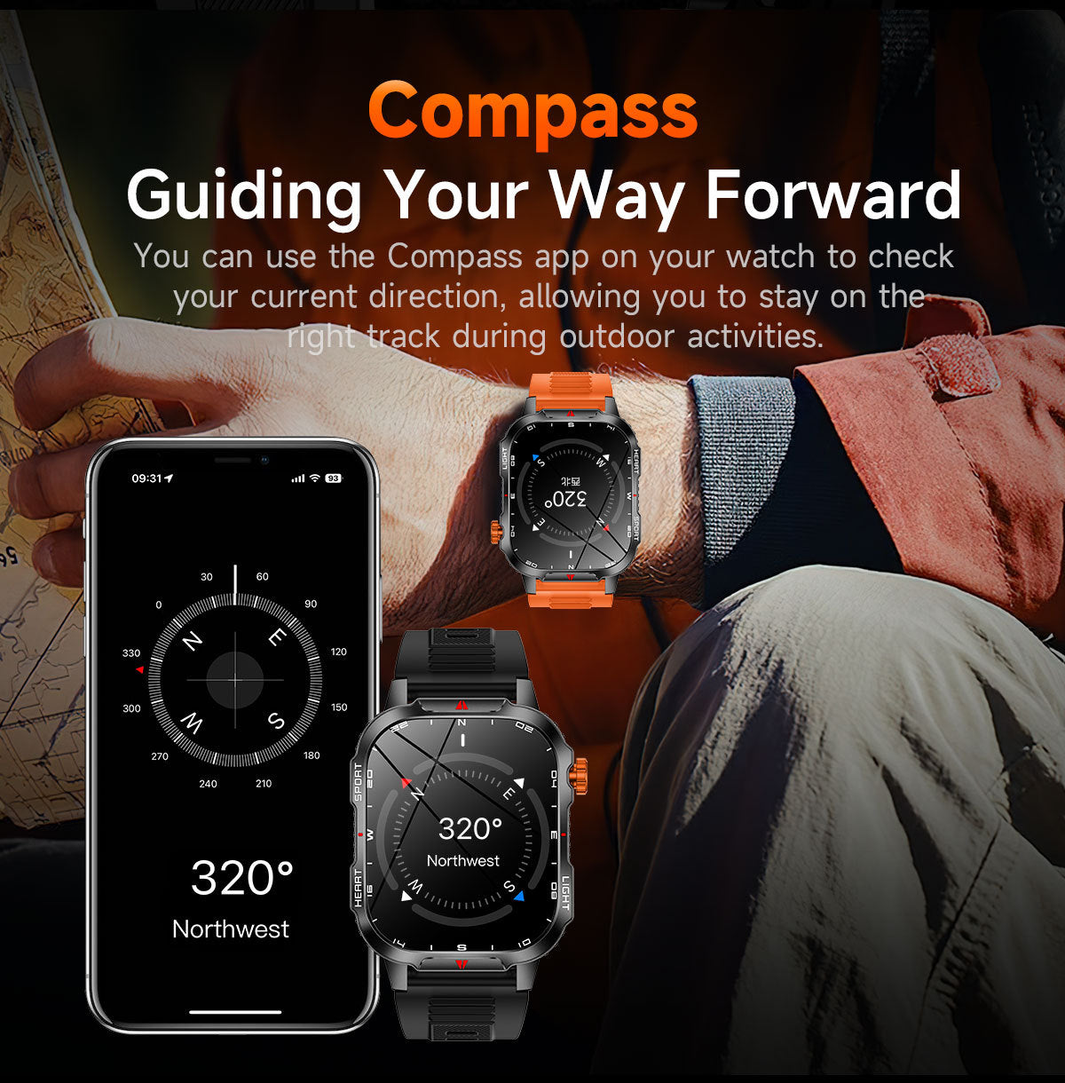 Rugged Outdoor Smart Watch for Men - Orange