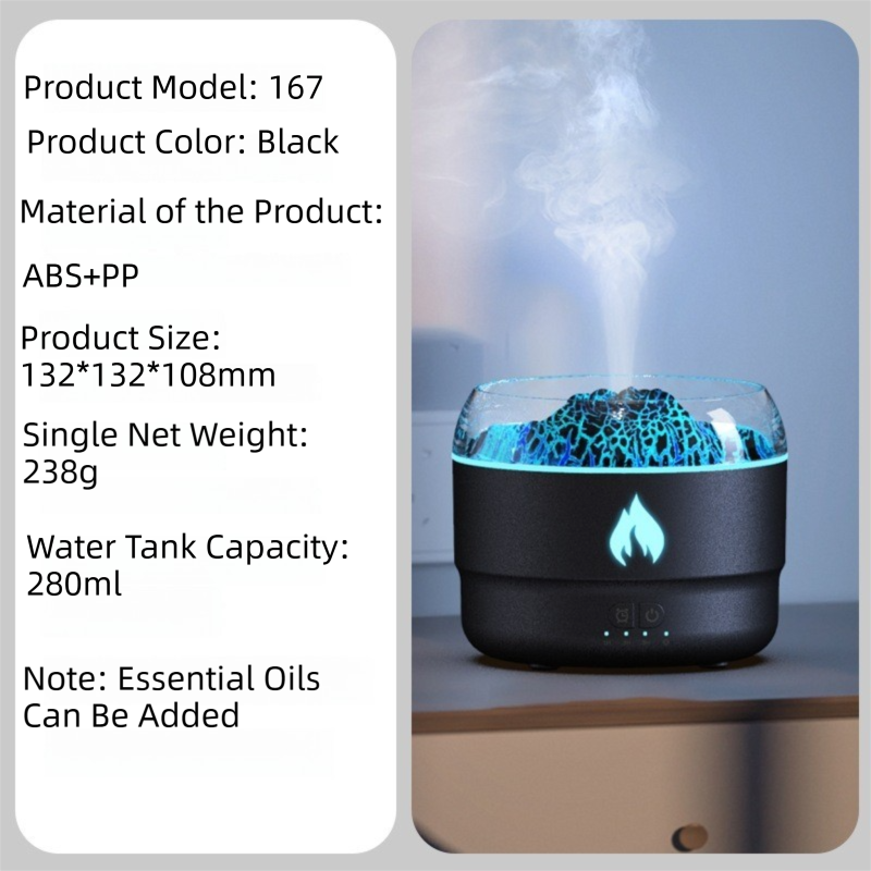 167 Black Simulation Volcano Diffuser & Humidifier