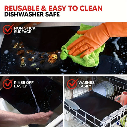 4-Pack 33x40cm Reusable Drip Guard for Ovens, Grills & Microwaves - High-Temperature Resistant Fiberglass Baking Sheet, Heavy Duty & Easy Clean