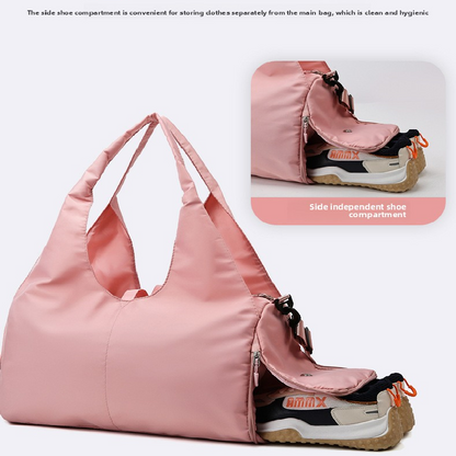Pink Women Large Capacity Yoga Gym Bag with Shoe Compartment and Mat Strap Water Resistant Travel Duffel Lightweight Tote for Fitness and Weekend Trips