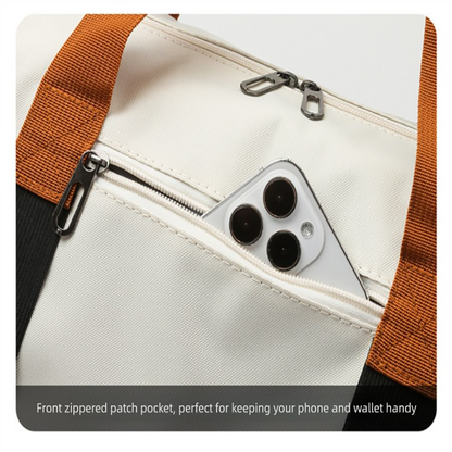 Beige Large Capacity Travel Duffel Bag for Women with Yoga Mat Holder and Shoe Compartment Water Resistant Weekend Bag Ideal for Local Gym and Travel Use