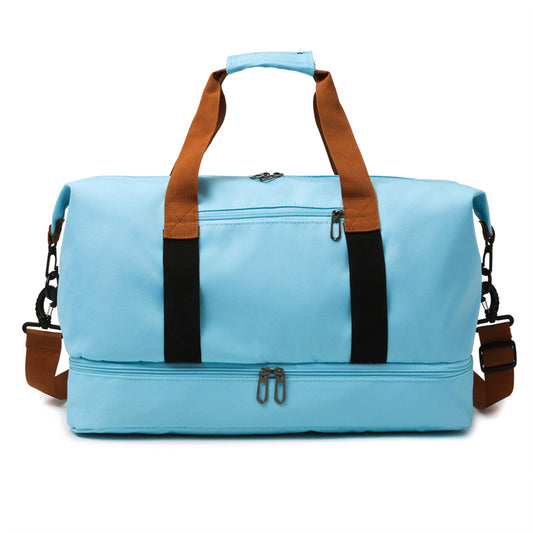Sky blue Large Capacity Travel Duffel Bag for Women with Yoga Mat Holder and Shoe Compartment Water Resistant Weekend Bag Ideal for Local Gym and Travel Use