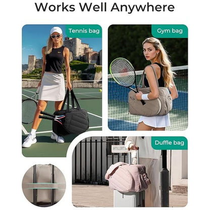 42L Khaki Tennis & Pickleball Expandable Tote Bag wIth Shoe-Zone & Bottle Side Pocket - Waterproof Gym Bag for Racquets & Paddles