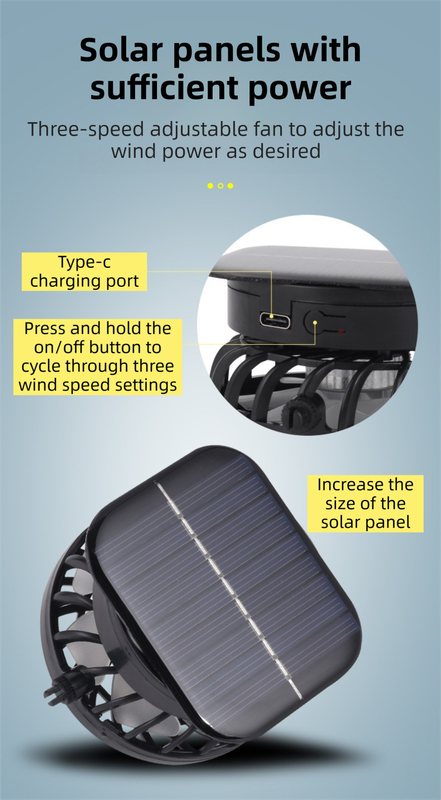 Black Dual Turbo Fan Sun Hat with Round Solar Panel & TypeC Interface - Waterproof 14cm Wide-Brim Cooling Hat for Outdoor Fishing Hiking Camping