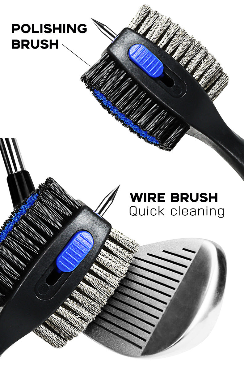 Green Premium Golf Club Cleaning Brush Extra Large Head Dual Bristles Retractable Zip Line & Groove Cleaner Spike Anti-Slip Ergonomic Grip 29cm