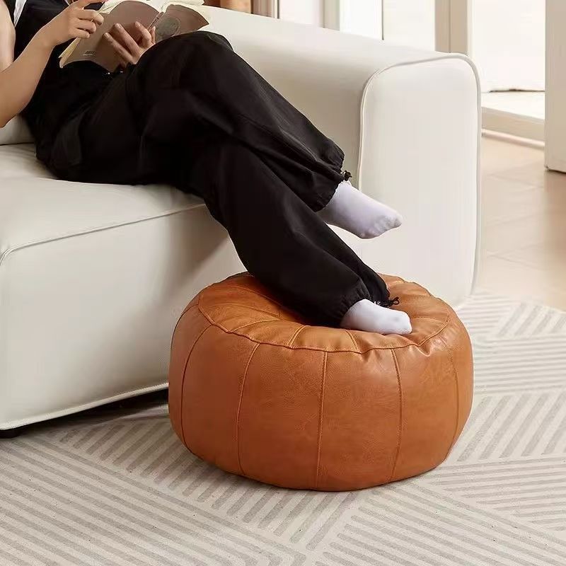 Orange Faux Leather Pumpkin Pouf - 50x30cm