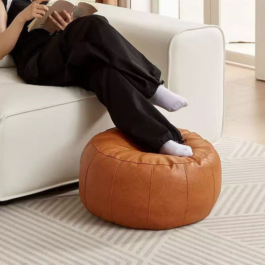 Orange Faux Leather Pumpkin Pouf - 50x30cm