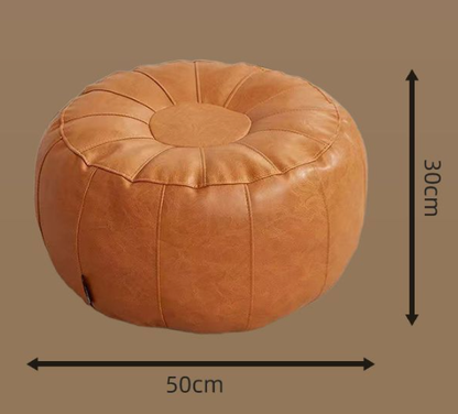 Orange Faux Leather Pumpkin Pouf - 50x30cm