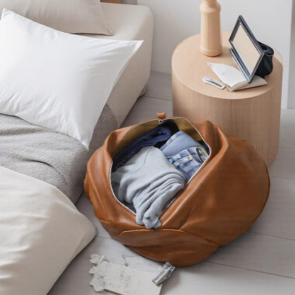 Brown Faux Leather Pumpkin Pouf Cover